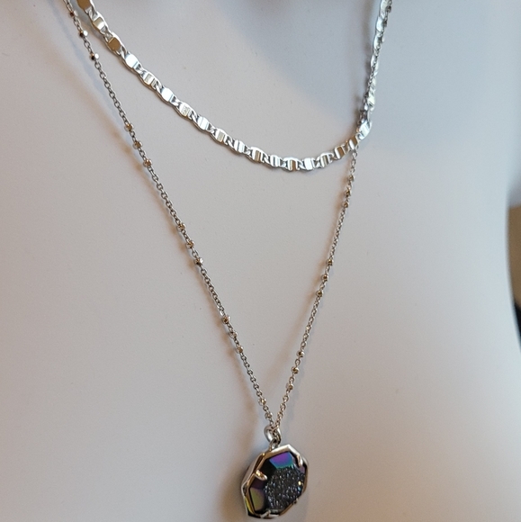 NWT KENDRA SCOTT MYSTIC DRUSY CYNTHIA NECKLACE IN SILVER SPARKLY BLUE PURPLE ETC - Picture 7 of 15